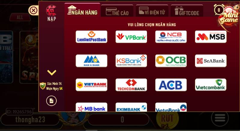 Nạp tiền Dwin qua ngân hàng an toàn, nhanh gọn