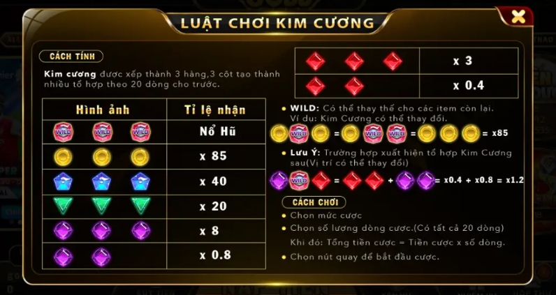 Luật chơi, cách tính thưởng game xếp hình Kim Cương