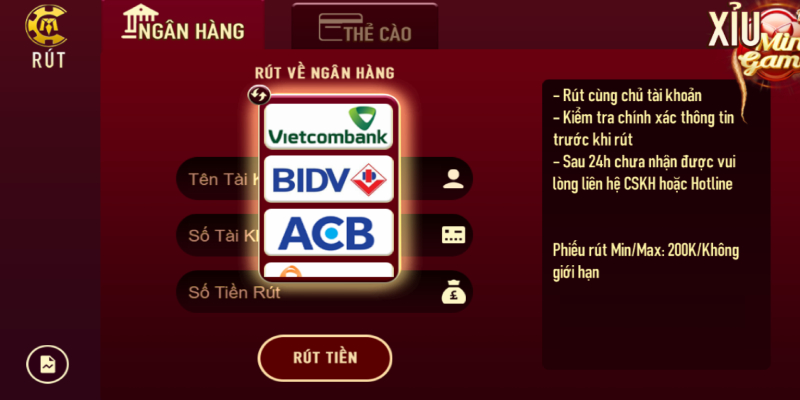 Chọn ngân hàng nhập thông tin theo form hướng dẫn Dwin