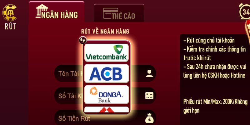 Nạp rút tiền dễ dàng, tiện lợi với hệ thống hiện đại